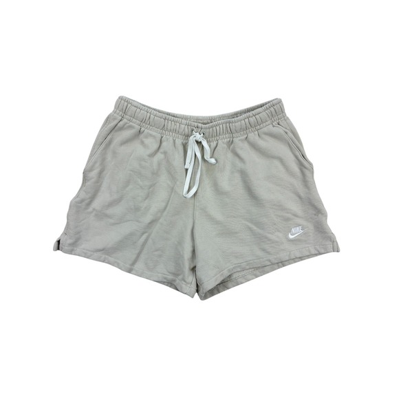 Nike Women's Shorts Beige Lounge Casual 100% Cotton Size L Drawstring Logo - Picture 1 of 10